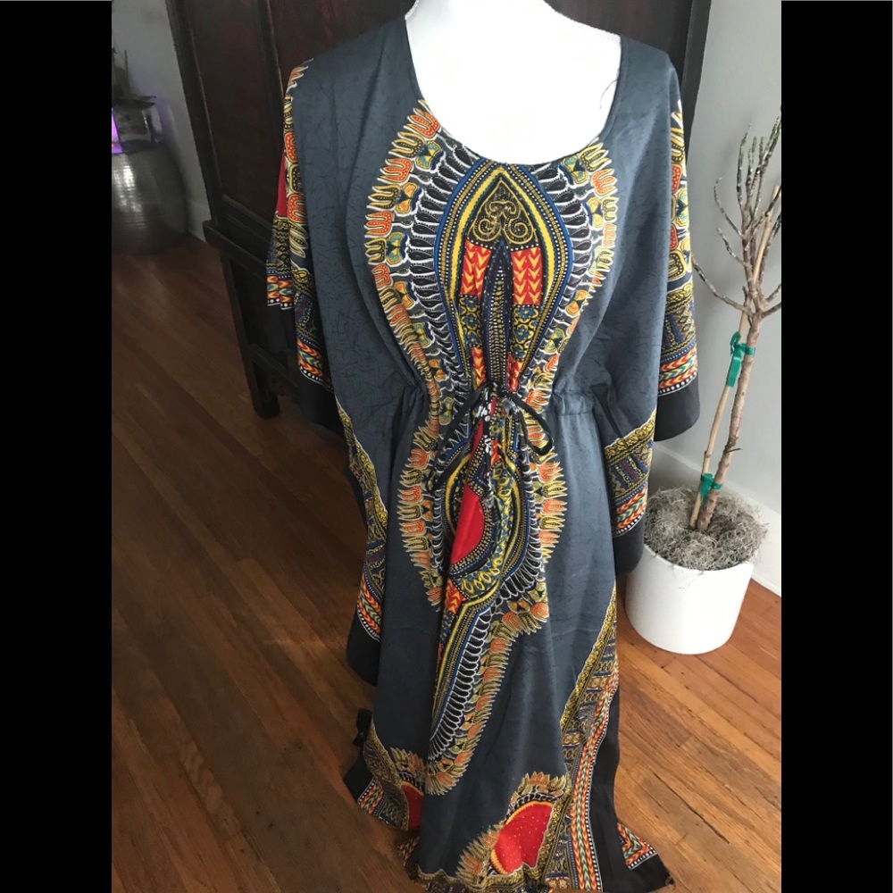 Multi-colored “goddess” maxi dress